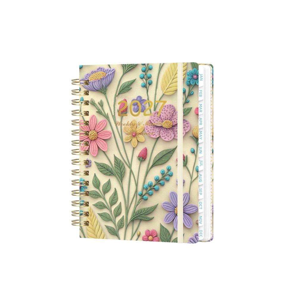 A5 Agenda Book Floral Pattern Daily Planner Book Portable 2027 Schedule Book  Students