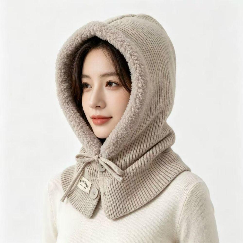 Solid Color Knitted Hooded Cap Wool Blend Earflap Hat Simple Winter Cap Outdoor