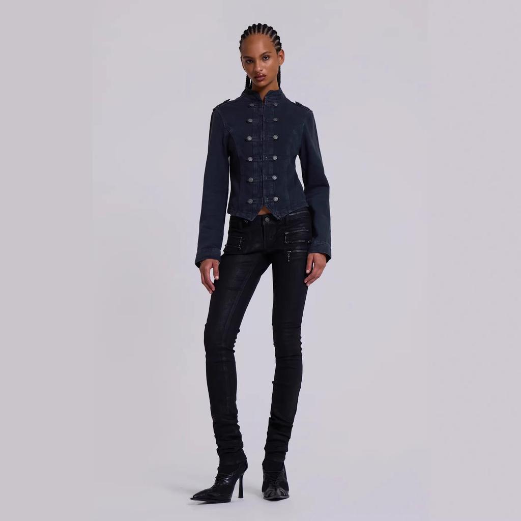 2026 New Arrival Women's Casual Blue Denim Jacket with Long Sleeves and Single-Breasted Design.