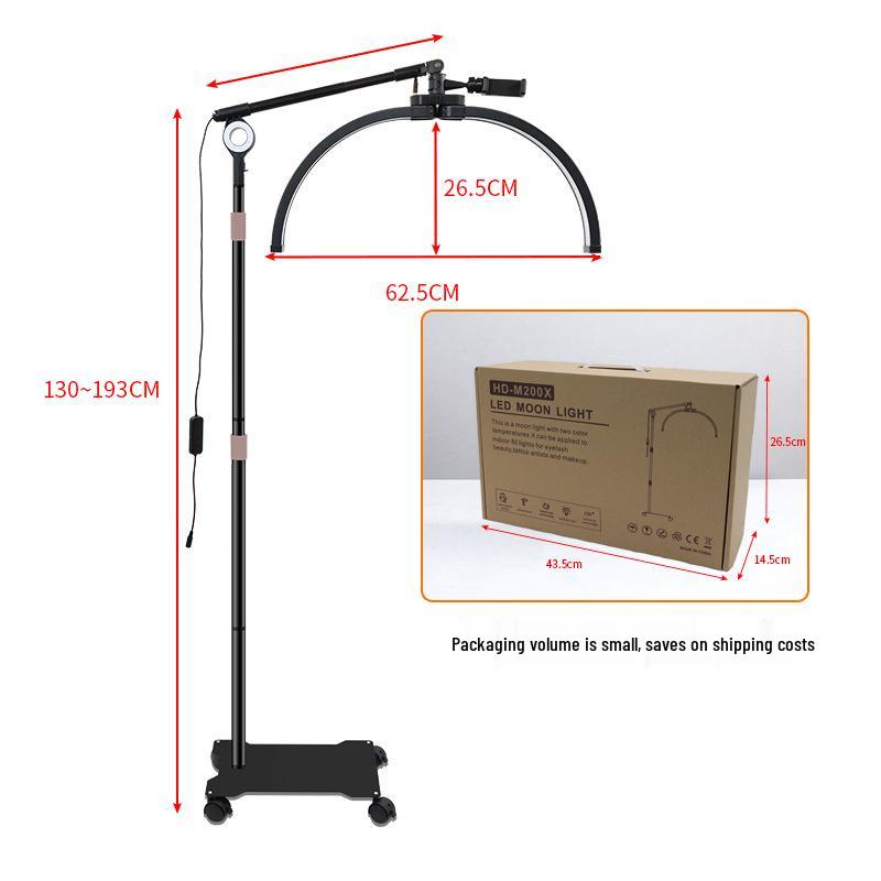 25-Inch Dual-Use Beauty Lamp for Lashes & Nails with 28-Inch Wheeled Arm for Eyebrows, Half-Moon Design