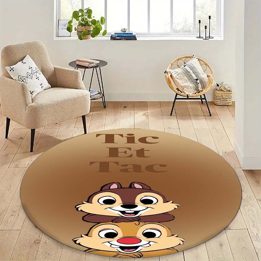 Mielas Chip 'n' Dale paveikslėlio apvalus grindų kilimėlis, namų kilimo dekoracija, animacinis sveikinimo durų kilimėlis, neslystantis ir atsparus dėmėms.