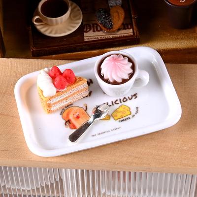 1Set 1:12 Dollhouse Miniature Cake Coffee Fork Tray Food Model Kitchen Decor Toy For Doll House Accessories Toy