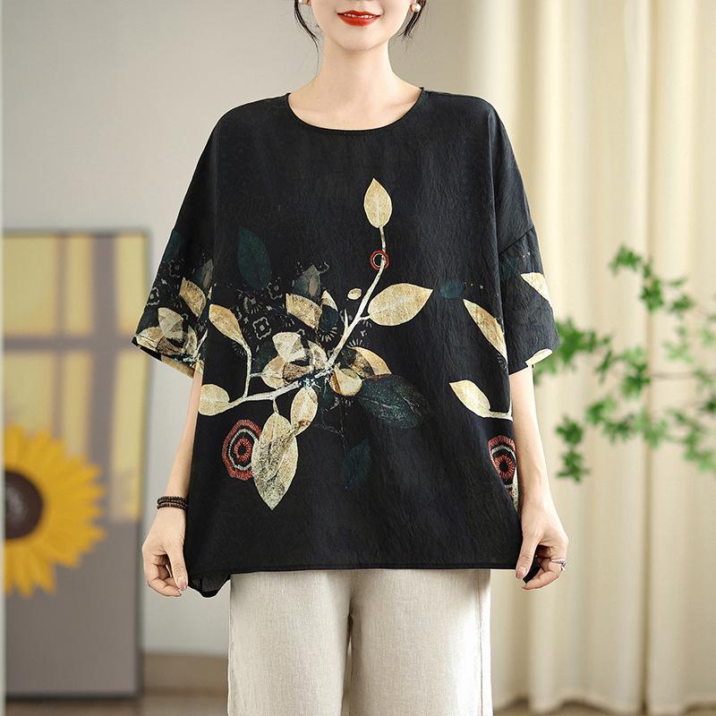 

Plus Size Plus Size Retro Cotton Linen Printed Sleeveless T-Shirt Women Summer Loose Hiding Belly Slimming Stylish One Size
