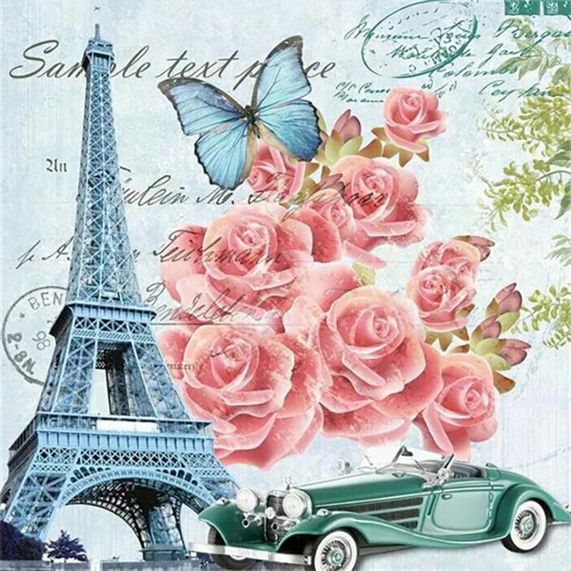 Pittura Diamante 5D Fai da Te Torre Eiffel Ricamo Diamante Fiore Punto Croce Trapano Tondo Quadrato Completo Artigianato Manuale Decorazione Casa Regalo