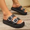 Metal Buckle Decor Flat Sandals Women Plus Size Thick Sole Chunky Platform Slippers 2025 Summer Comfort Non Slip Beach Slides
