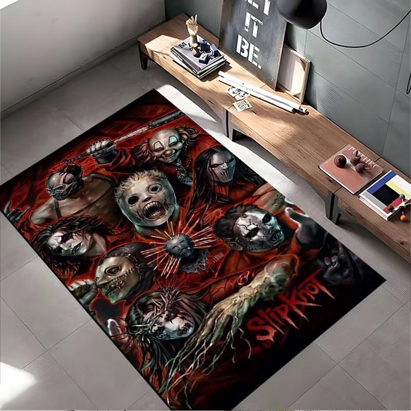 Area Rug, Slipknot Band Members Masks Red Group Illustration Poster Print, Man Cave Decor, Non-Slip Mat