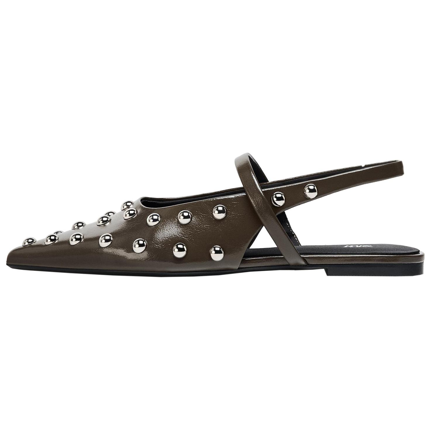 

Zara Модные металлические туфли-лодочки с острым носком и открытой пяткой, женские балетки, серые, коричневые, 13584510-38 38