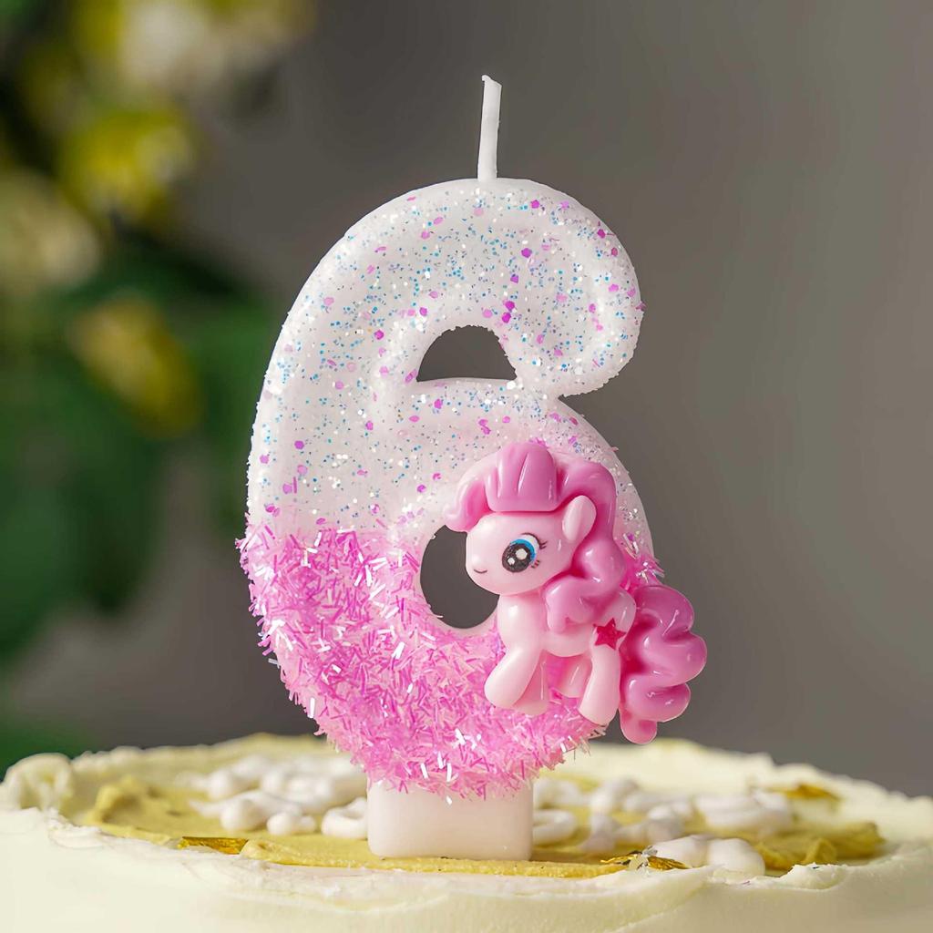Pink Cartoon Pony Birthday Cake Number Candles Party Decorations