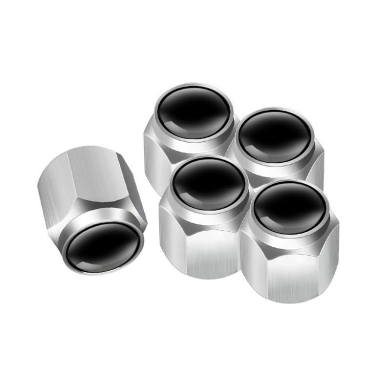 5pcs Metal Tire Valves Caps Corrosion Resistant Caps Hexagonal Designs Dust Proof Rubber Seal for Car & Motorcycles