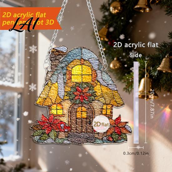 Transparent Acrylic Window Art Moon-Shaped Wreath Hanging Ornament Butterfly Angel Floral Stained Glass Style Mosaic Daily Home Furnishings