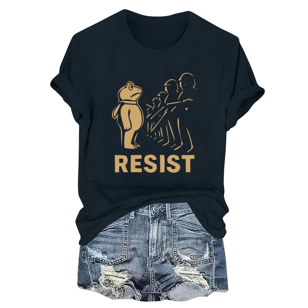 Women's Fashion Casual Printed Round Neck Short Sleeved Pullover T-Shirt Top