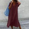 9 Colors Solid Color Cotton Linen Midi Dresses Women Fashion Casual V-neck Short Sleeves Loose Dress Simple Style Lady Dress