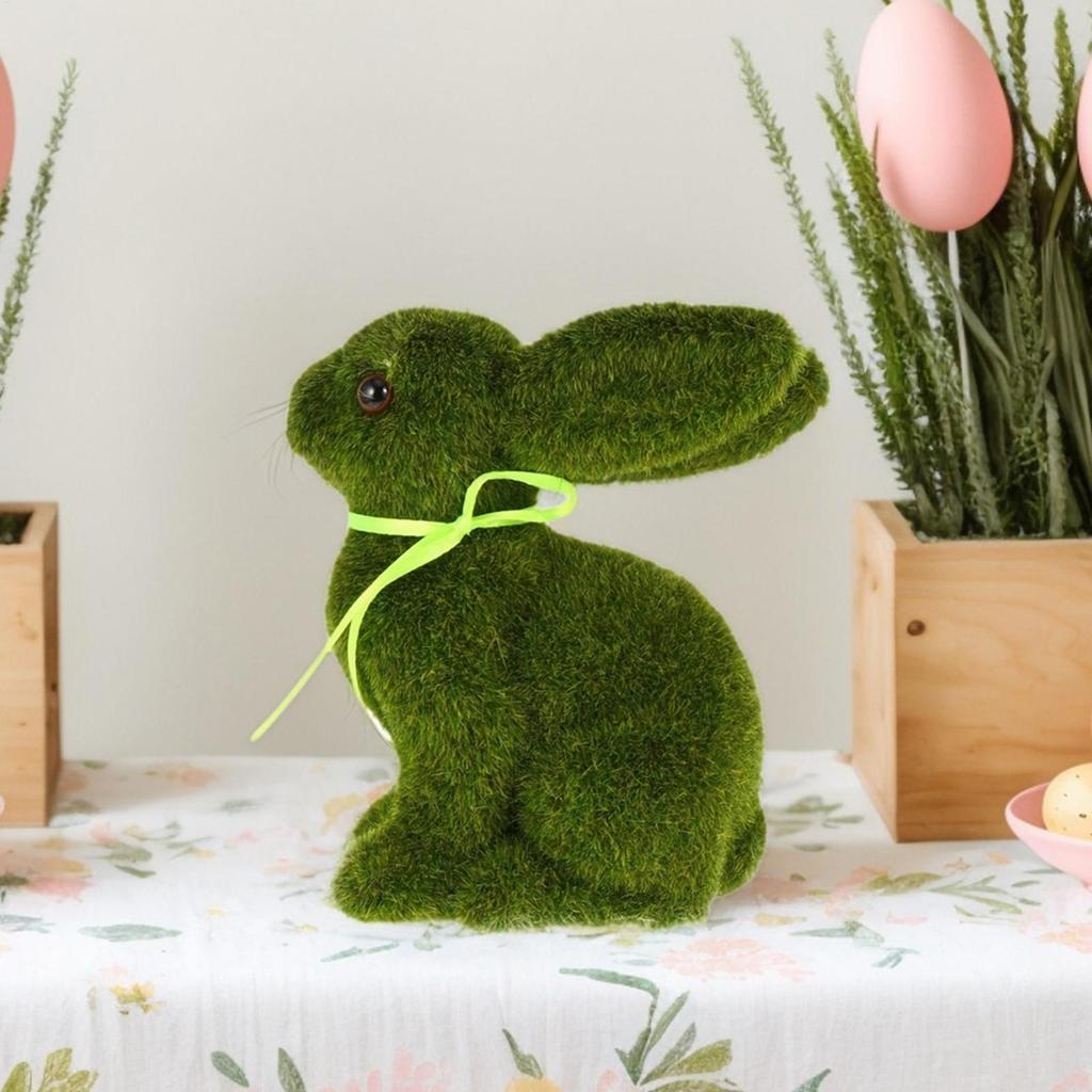 Easter Moss Bunny Tabletop Sculpture Ornament Easter Decoration Bunny Statue Holiday Animal Statue for Spring Easter Home Table