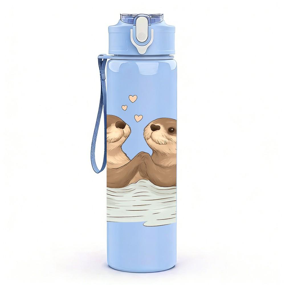 1PC Twin Floating Otters 750ml Color Plastic Sports Water Bottle Leakproof Flip Straw Lid Suitable for Sports Office Home Use
