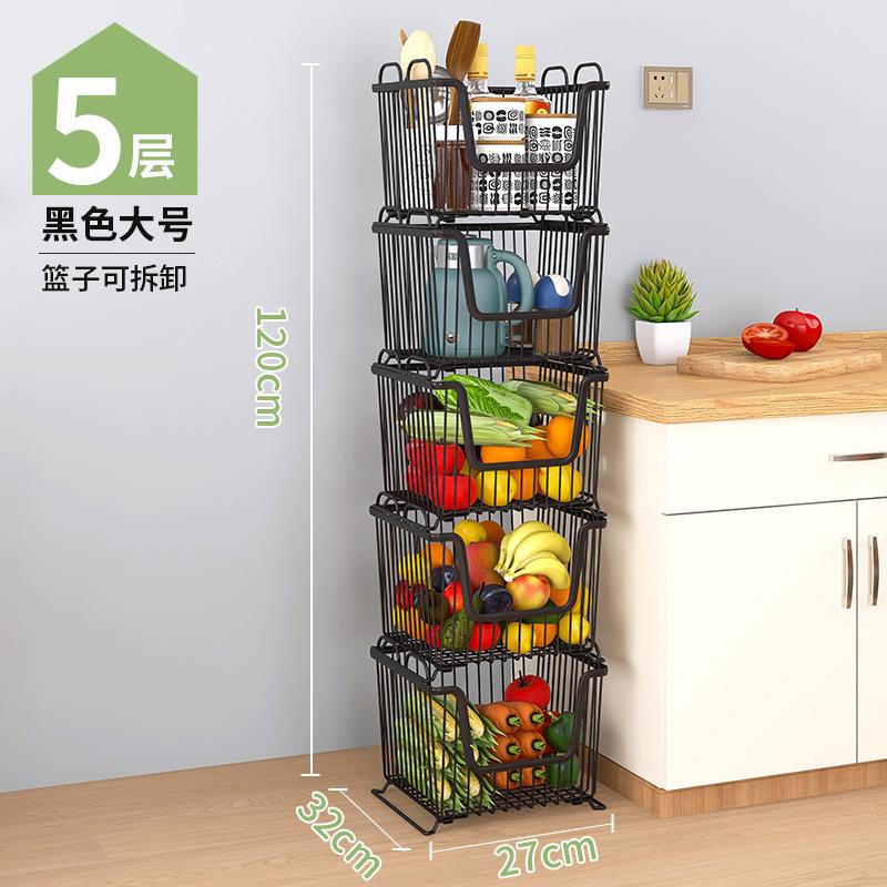 Household kitchen rack Large floor multi-layer stacked storage rack Movable fruit and vegetable rack