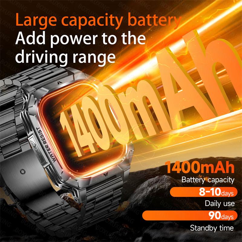 Military outdoor Smart Watch Fitness Clock Men 2.01 inch AMOLED Screen 1400mAh Battery Flashlight HD Call Waterproof Smartwatch