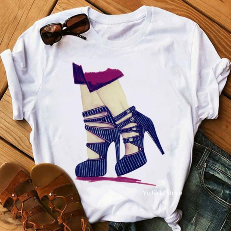 

Летние туфли с короткими рукавами и высоким каблуком из чистого хлопка с принтом, свободные туфли с круглым вырезом и короткими рукавами, женские футболки M