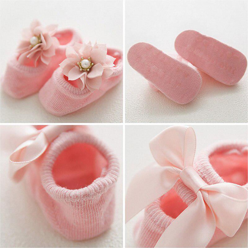 3 Pairs/Lot Newborn Baby Socks Lace Flower Baby Girl Socks Warm Cotton Infant Anti Slip Floor Socks
