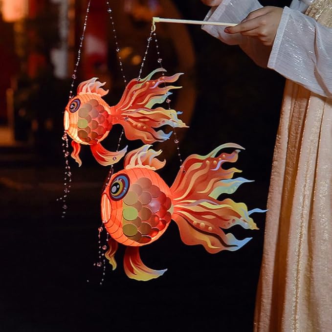 New Year's Fish Lantern, Children's Lantern, Goldfish Lantern, Handheld Flower Lantern, Handmade DIY Material, Homemade Lamp