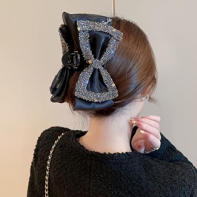 Elegant Rhinestone Bow Shark Hair Claw, Luxury Versatile Large Hair Clip for Daily & Party Occasions