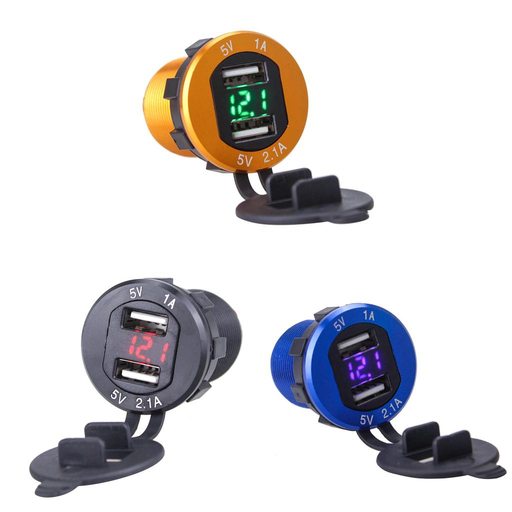 Premium Quality 12v/24v Car Cigarette Lighter Socket Plug Dual Usb Charger Adapter With Led Voltmeter