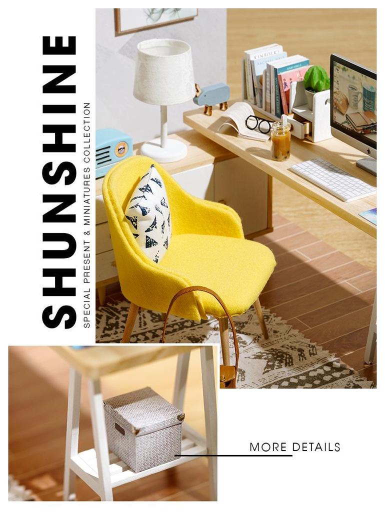 Sunny Study DIY Miniature Wooden Model - Creative Handmade Gift for Girls' Birthdays