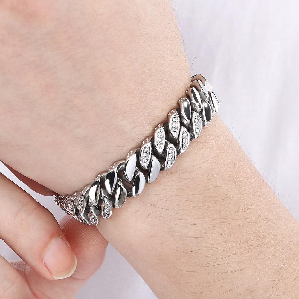 316L Stainless Steel 12MM Width Cuban Chain Bracelet for Men Hiphop Men's Bracelets With CZ Birthday Jewelry Gifts for Boyfriend