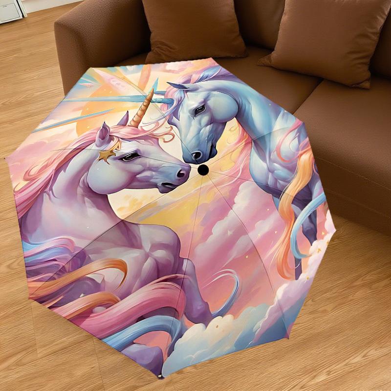1PC Unicorns Fantasy Automatic Open/Close Umbrella Compact Folding Umbrella with 8-Rib Shaft lightweight esign, Highquality Fabric1188A
