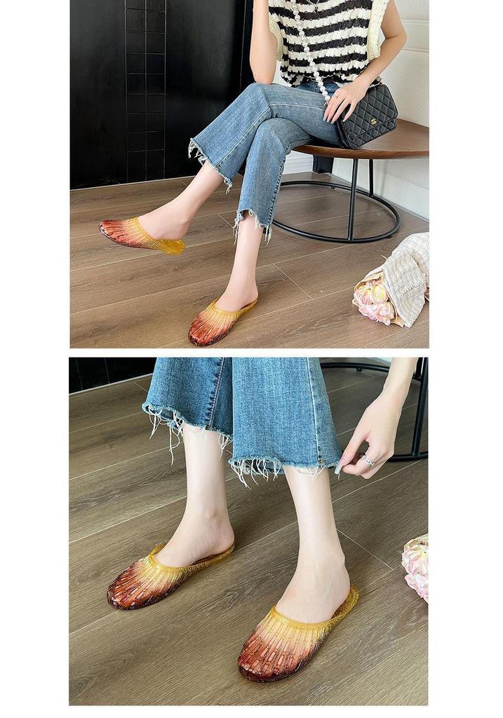 Women's Summer Crystal Toe Cover Non-Slip Jelly Flat Sandals for Outdoors and Home