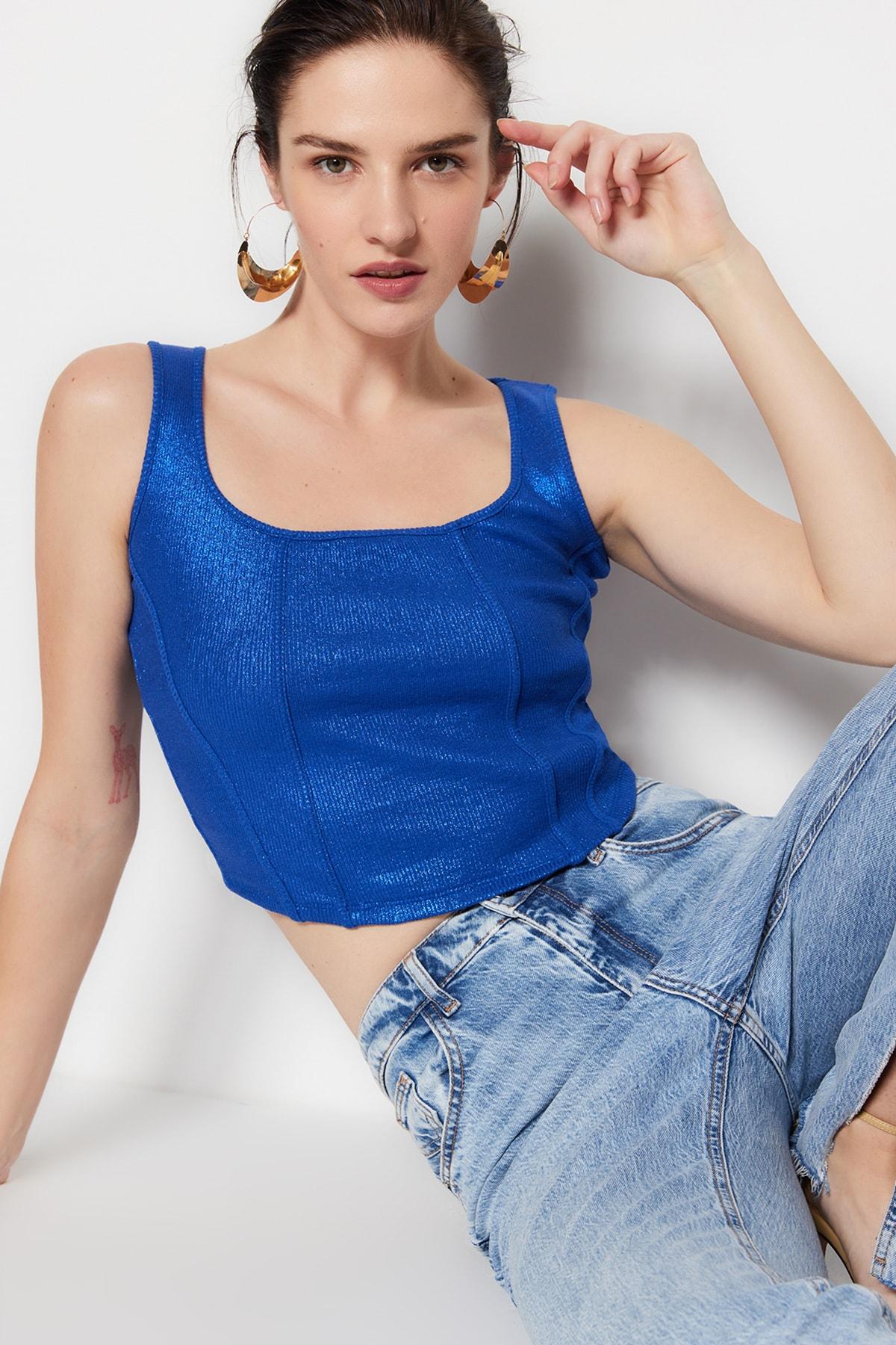 

Блузка - Синяя - Приталенная