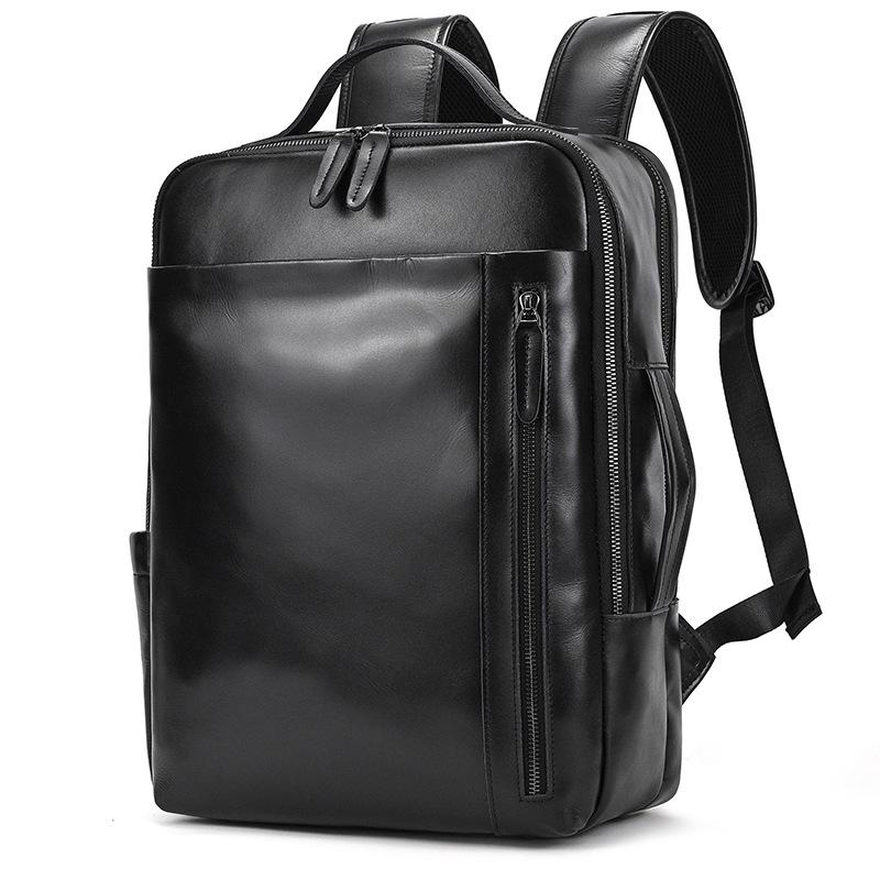 Retro Backpack Double Zipper Main Bag Leather Backpack Large Capacity Mad Horse Leather Outdoor Travel Bag Leisure Computer Bag