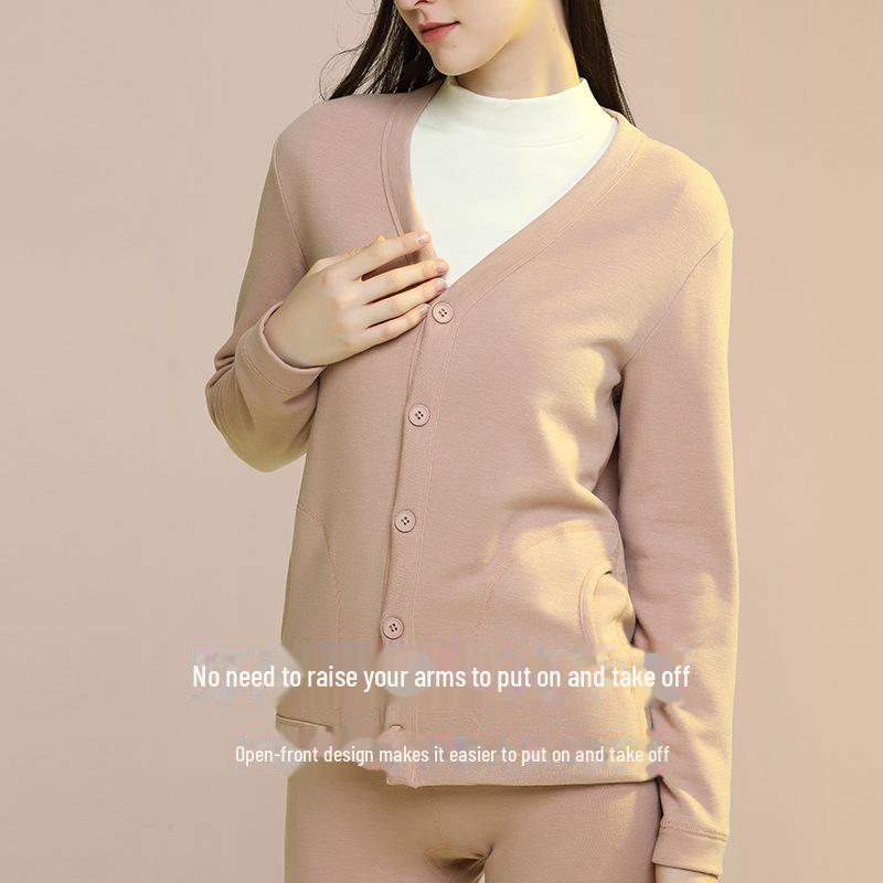 Women's Camel Hair Velvet-Lined Cardigan & Trousers Set for Middle-Aged & Elderly - Warm, Long-Sleeve, Autumn/Winter