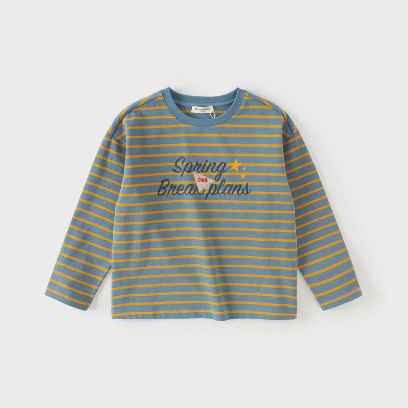 David Bella Boys  Striped Long-Sleeved T-Shirt, Medium and Large Children s Pure Cotton Base Shirt, 2026 New Model Children s Spring Top Blue Stripes [Ready in Stock] 160