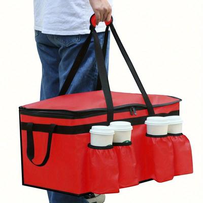 4 Bardak Tutuculu Yalıtımlı Yemek Teslimat Çantası, İçecek Tutuculu Büyük Yalıtımlı Yemek Çantası Soğutmalı Çanta, Yemek Taşıyıcı