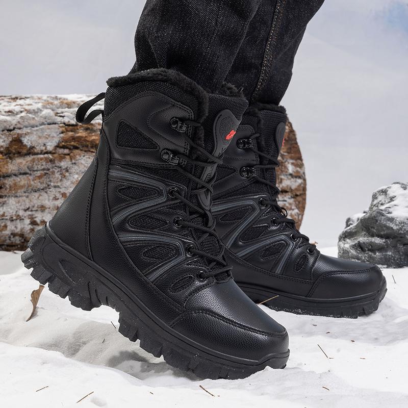 Mens High-top Winter Boots Retro Combat Boots Outdoor Boots Wear-resistant Snow Boots