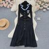 Autumn/Winter Knitted Lapel Dress - Embroidered Long Skirt with Elegance and Style