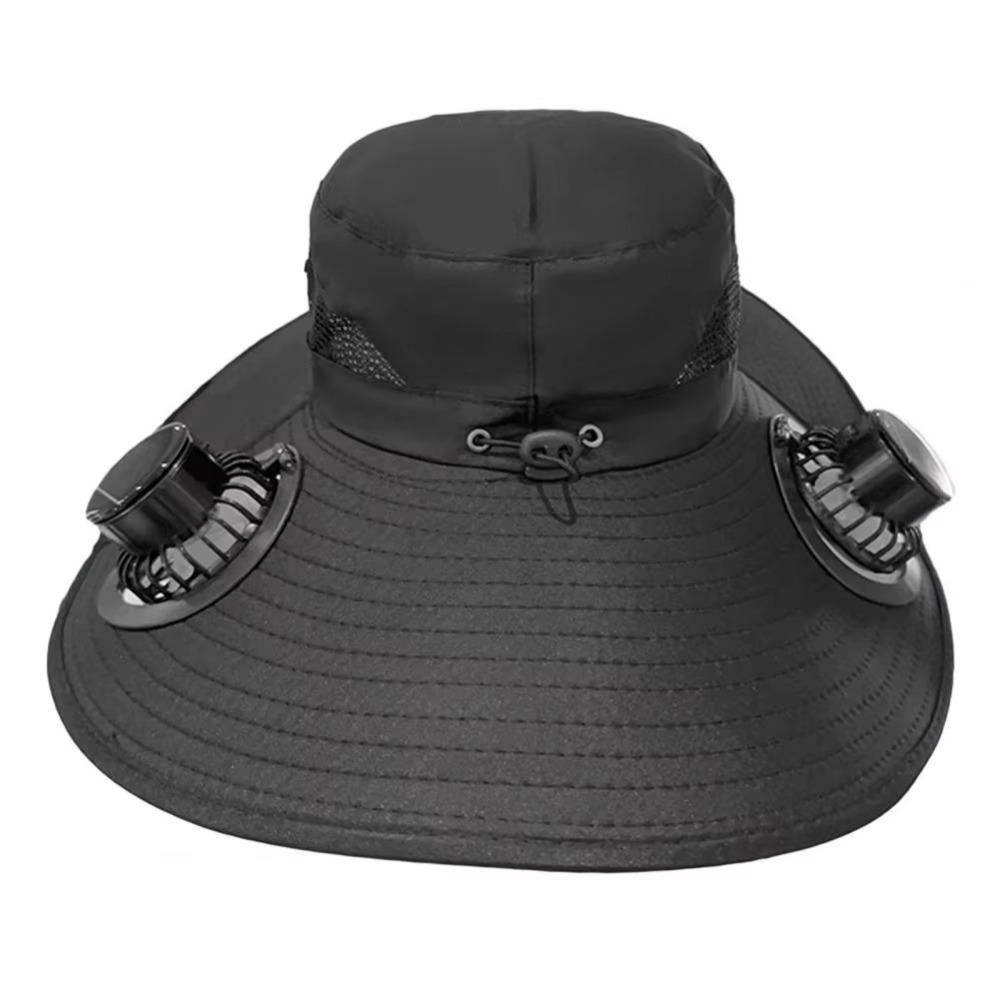 Dual Fan Wide Brim Sun Cap Breathable Adjustable Visor Cap Cooling Fisherman Hat  Fishing