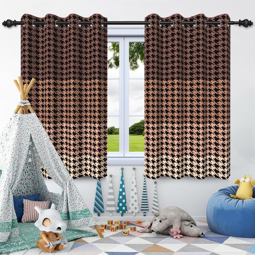 2Pcs Window Curtains Modern Style Simple Plaid Pattern Blackout Drapes Bedroom Living Room Drakening Thermal Insulation Curtain