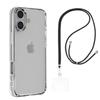 Case and Neck Strap for iPhone 16 - Transparent Soft TPU Adjustable Black Cord Phonillico®
