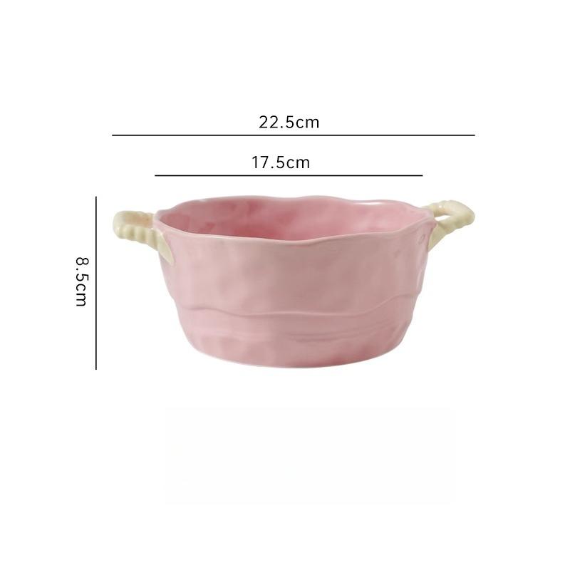 Double Ear Ceramic Soup Bowl Household Large Capacity Fruit Salad Bowl Instant Noodle Bowl