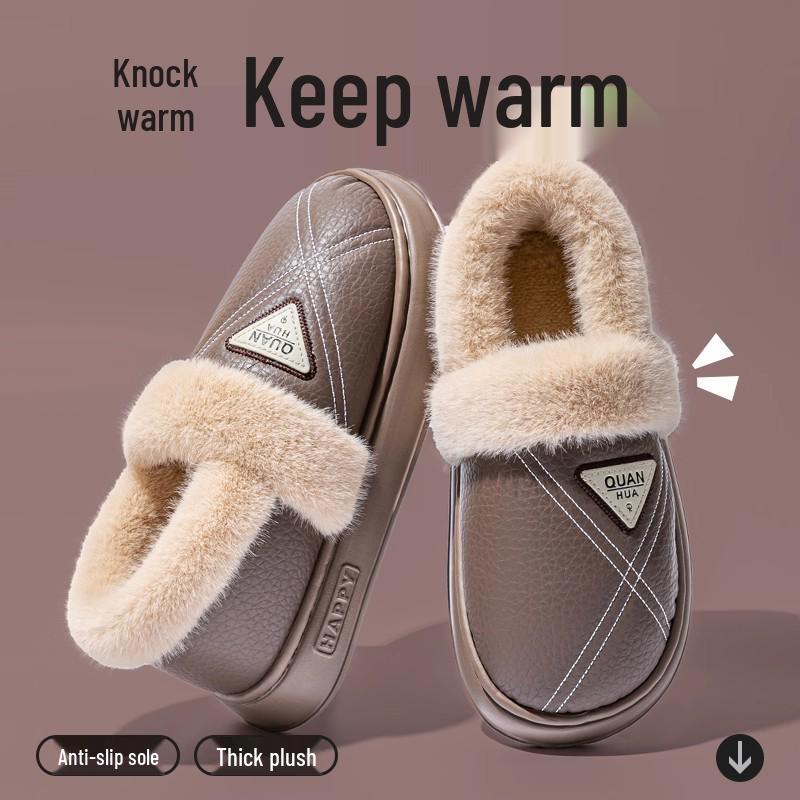 Men's 2025 Waterproof Winter Slippers: Thick-Soled, Fleece-Lined, Anti-Odor Cotton Shoes for Outdoor Wear