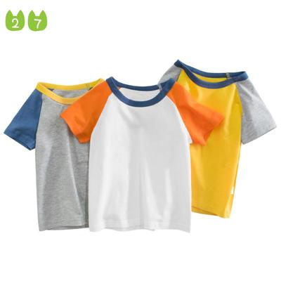 Högkvalitativa barns sommar T-shirt bomull barns kortärmade enfärgade babykläder