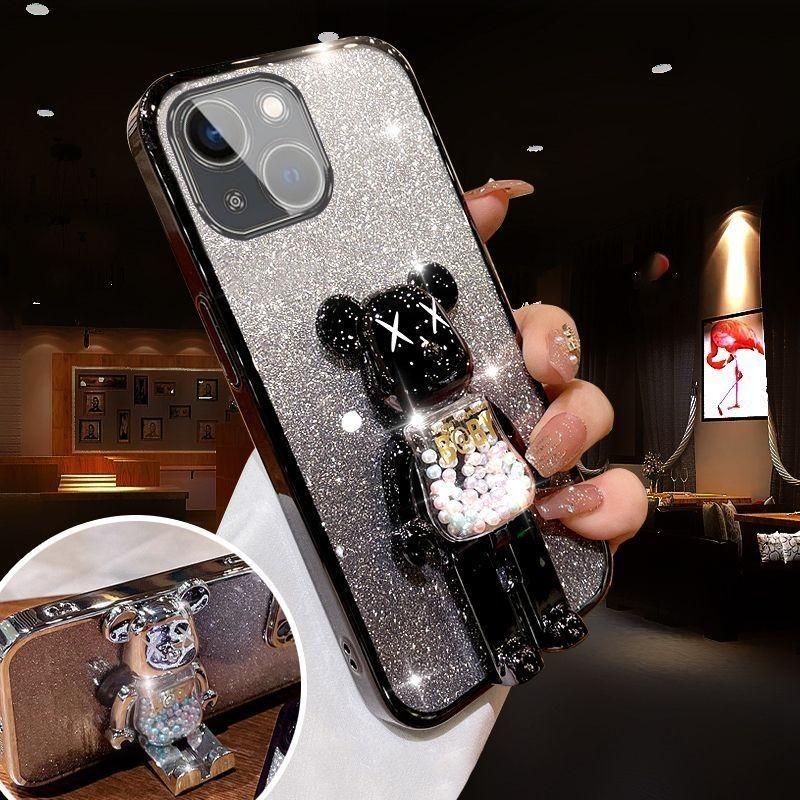 For Galaxy S26 Ultra Plus Case with Cartoon 3D Bear Stand Luxury Slim Gradient Plating Glitter Girls Stylish For Samsung Galaxy S26 + Ultra Back Cover