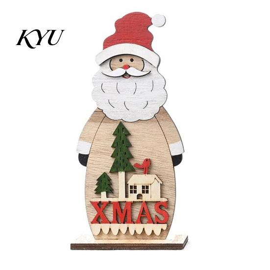 Wooden Christmas Ornaments Nordic Style Ornaments, Cute Santa Claus/Snowman/Reindeer Party Home Accents Figurine for Holiday Table Tiered Tray