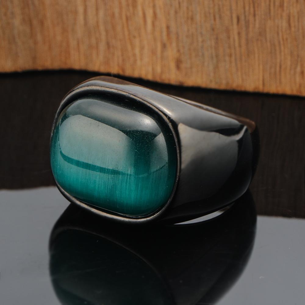 2026 Jewelry, European and American Exaggerated Turquoise Pattern Three-dimensional Geometric Opal Index Finger Wide Version Ring