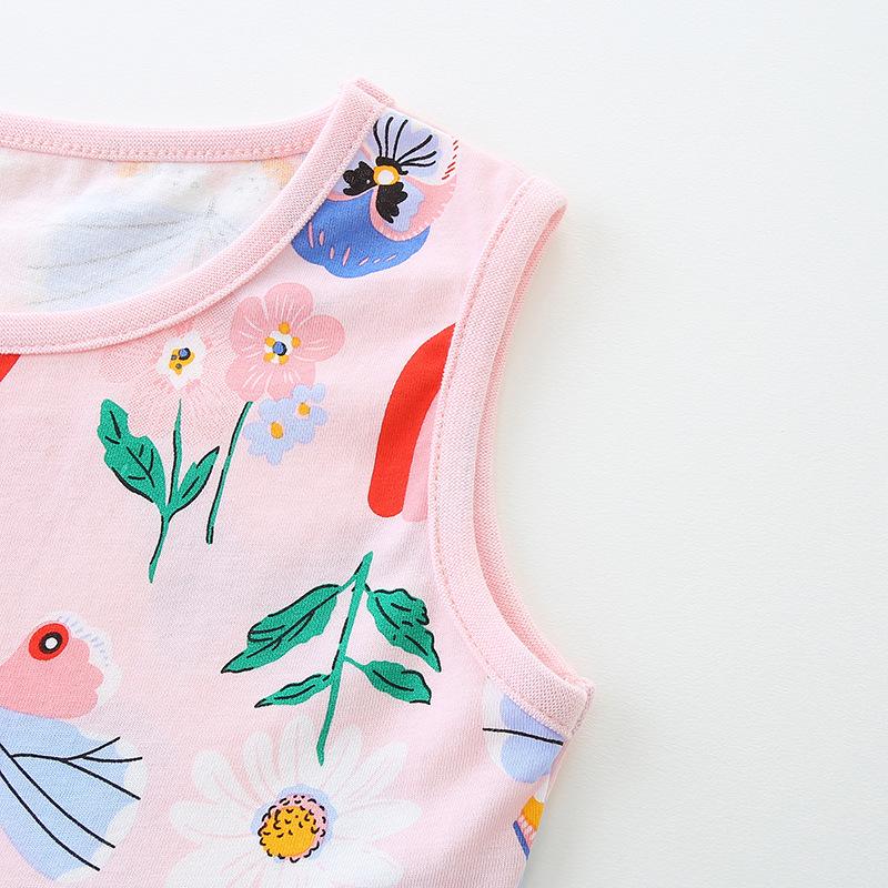 Girls vest dress summer new round neck cartoon print girls princess dress