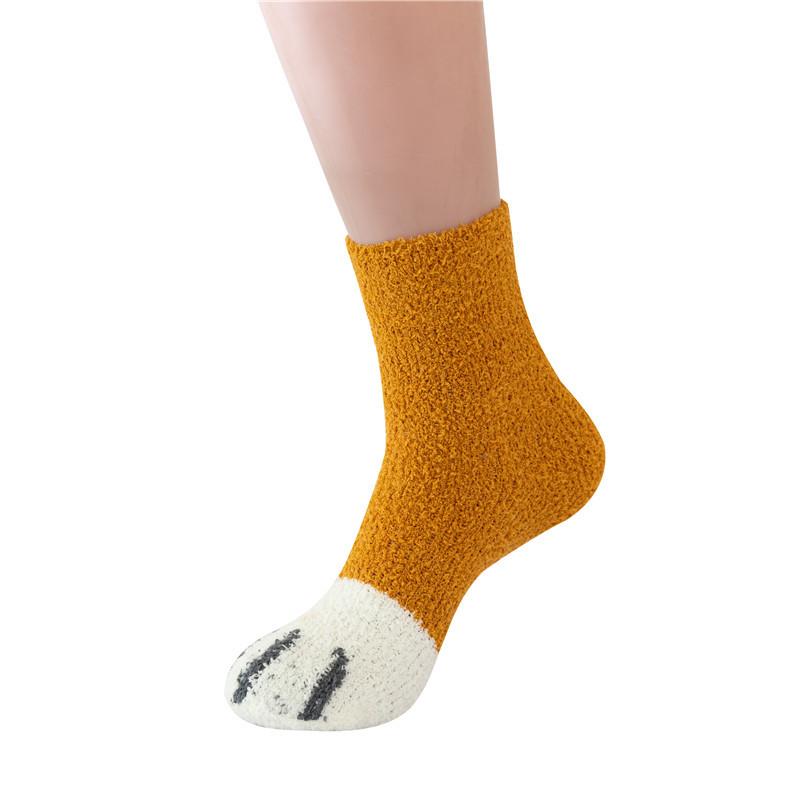 Korallfleece-Socken für Kinder im Herbst und Winter, Dicke und warme Katzenpfoten-Socken, Niedliche und süße Schlafsocken, Mittelhohe Bodensocken