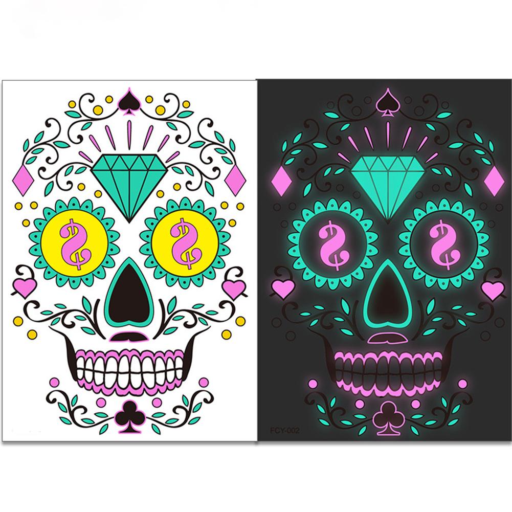 Funny Halloween Luminous Tattoo Sticker, 2/4pcs Glow in Dark Sugar Skull Face Stickers for Face Tattoos Waterproof Facial Party