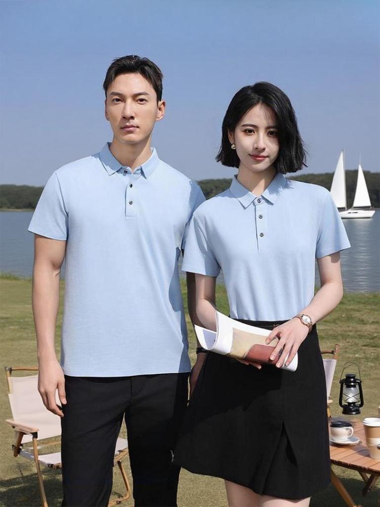 Sommer-Overalls Hemd Atmungsaktive Bequeme Oberteile Revers Kurzarm Einfarbig T-Shirt YG-241