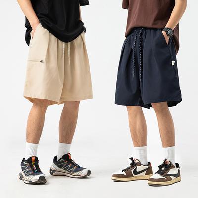 Men's Fashion Summer Side Zipper Workwear Shorts All Match Loose Casual Drawstring Pleated Knee-Length Short Pants